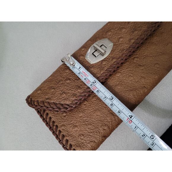 Leather Suede Trifold Wallet Side Stitch Ostrich Woven Edge - Picture 12 of 12